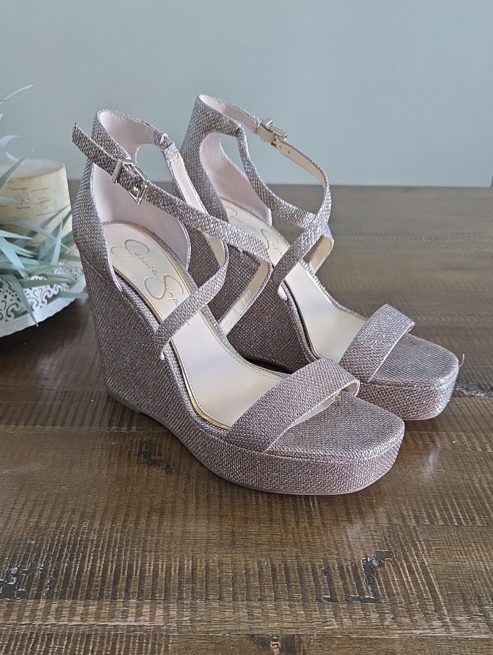 Jessica Simpson Sparkle Platform Wedge Sandals -  Gold
